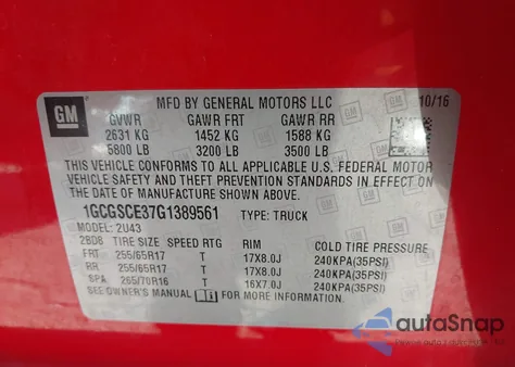 2016 Chevrolet Colorado Lt from USA, damaged, VIN 1GCGSCE37G1389561